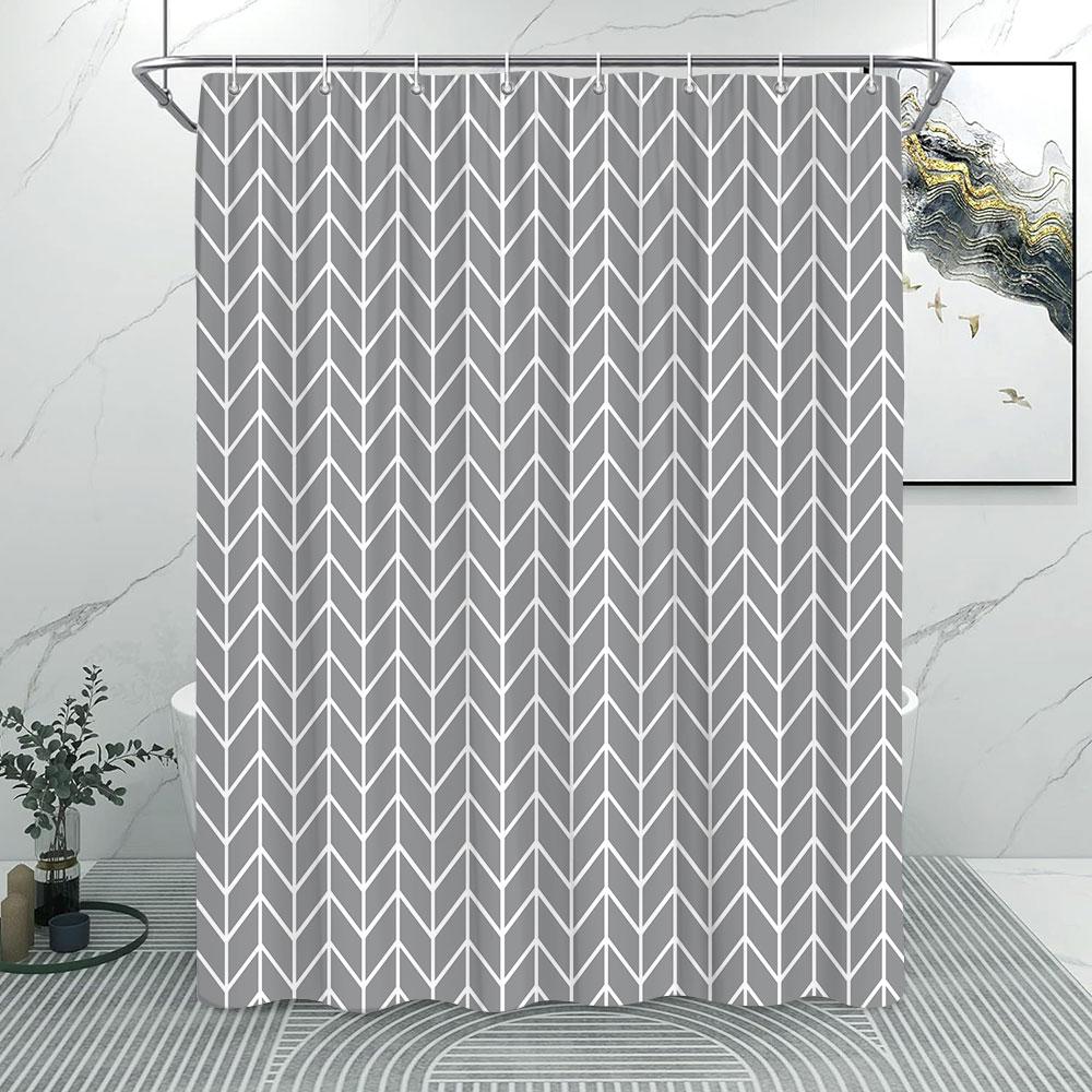Tenda da Doccia alla Moda a Righe Grigie Motivo a Linee Semplici Moderne Casa Poliestere Stampato Tende da Doccia Arredamento Bagno Con Ganci