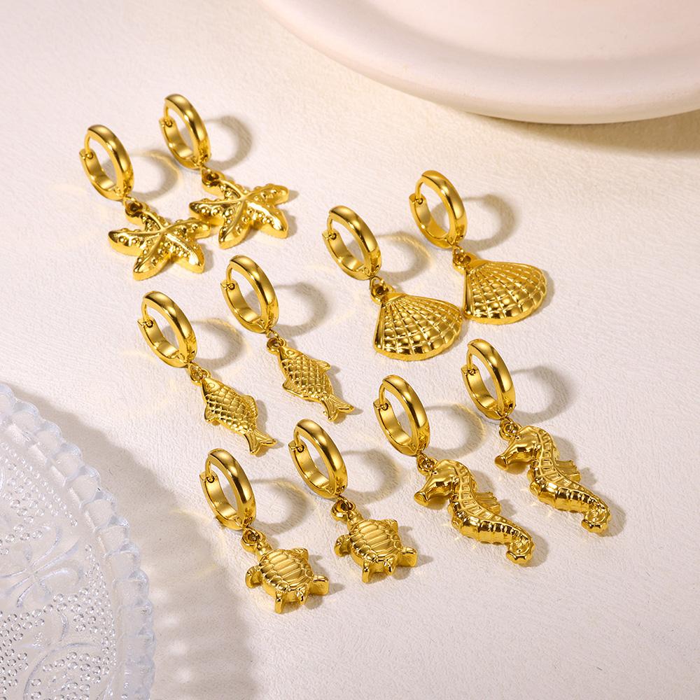 Zoetwater Oceaan Zeester Schelp Hoepel Oorbellen Voor Vrouwen Elegant Roestvrij Staal Goudkleurig Oorbellen Kerstmis sieraden accessoires