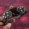Red Fire Labradorite Cuff Bracelet Copper Wire Wrapped Flower Adjustable Bangle