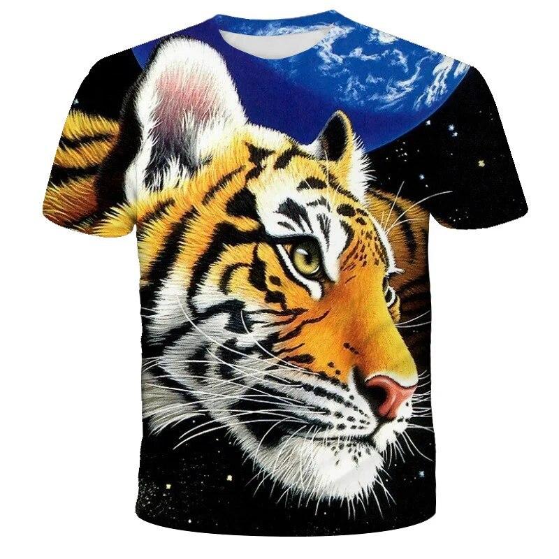 Lion Tiger Series 3D Printed Tops Casual Short Sleeve T-shirts Summer Plus Size Sportwear Men's T-shirt