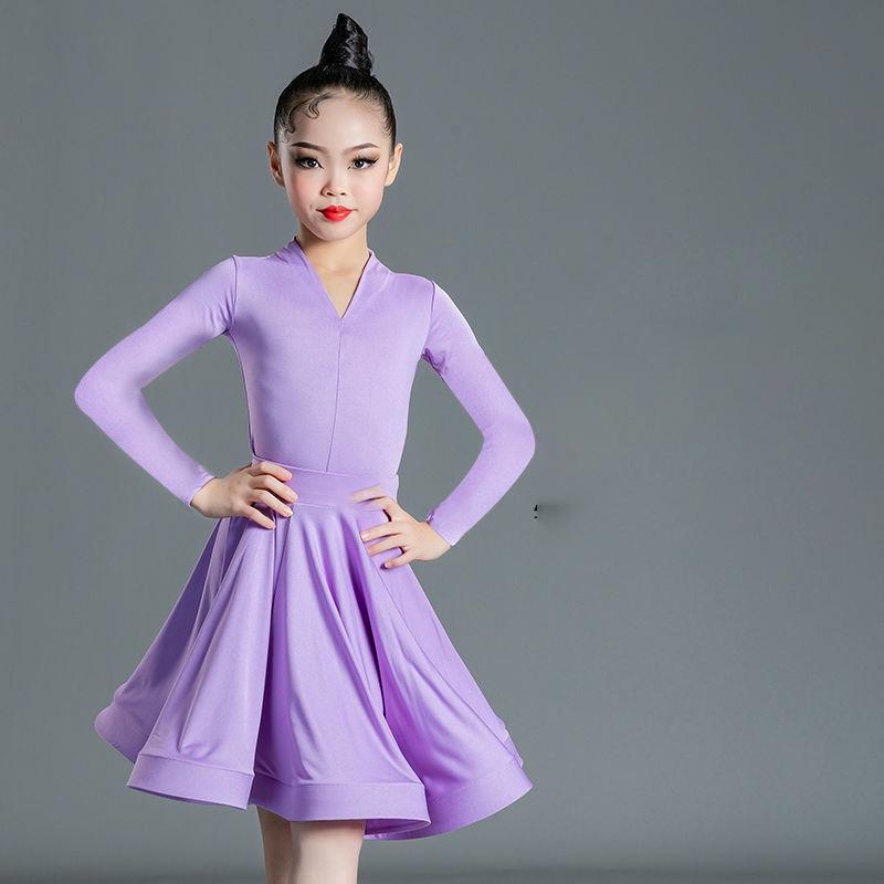 Rochie de dans latin pentru fete Rochie de dans pentru fete cu mânecă lungă și crăpătură Rochie de dans latin Îmbrăcăminte de performanță Set din două piese