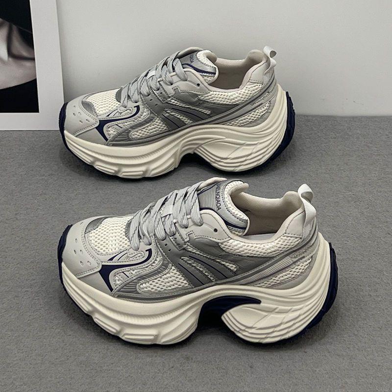 Women's 2025 Autumn & Winter Genuine Leather Dad Shoes, 8cm Thick Sole, Height-Increasing, Versatile Casual Plus Velvet Cotton Shoes