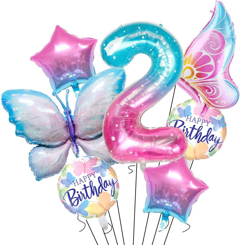 Butterfly starry sky digital balloon set children baby birthday party decoration gradual change star decoration arrangement
