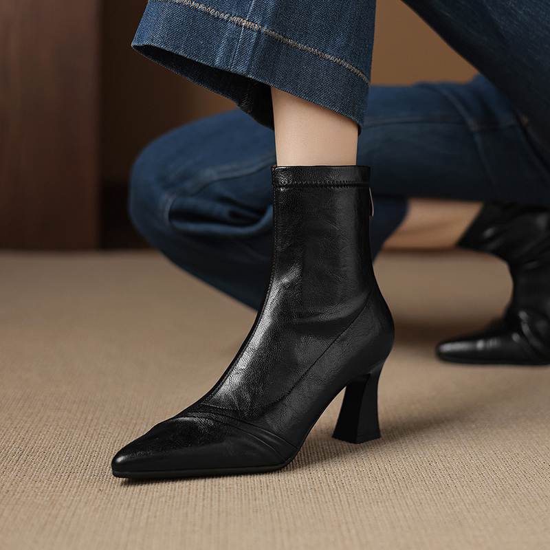 Krazing Pot Microfiber Pointed Toe Thin High Heels Modern Boots Size 42 Zip Plus Size Women Elastic Ankle Boots