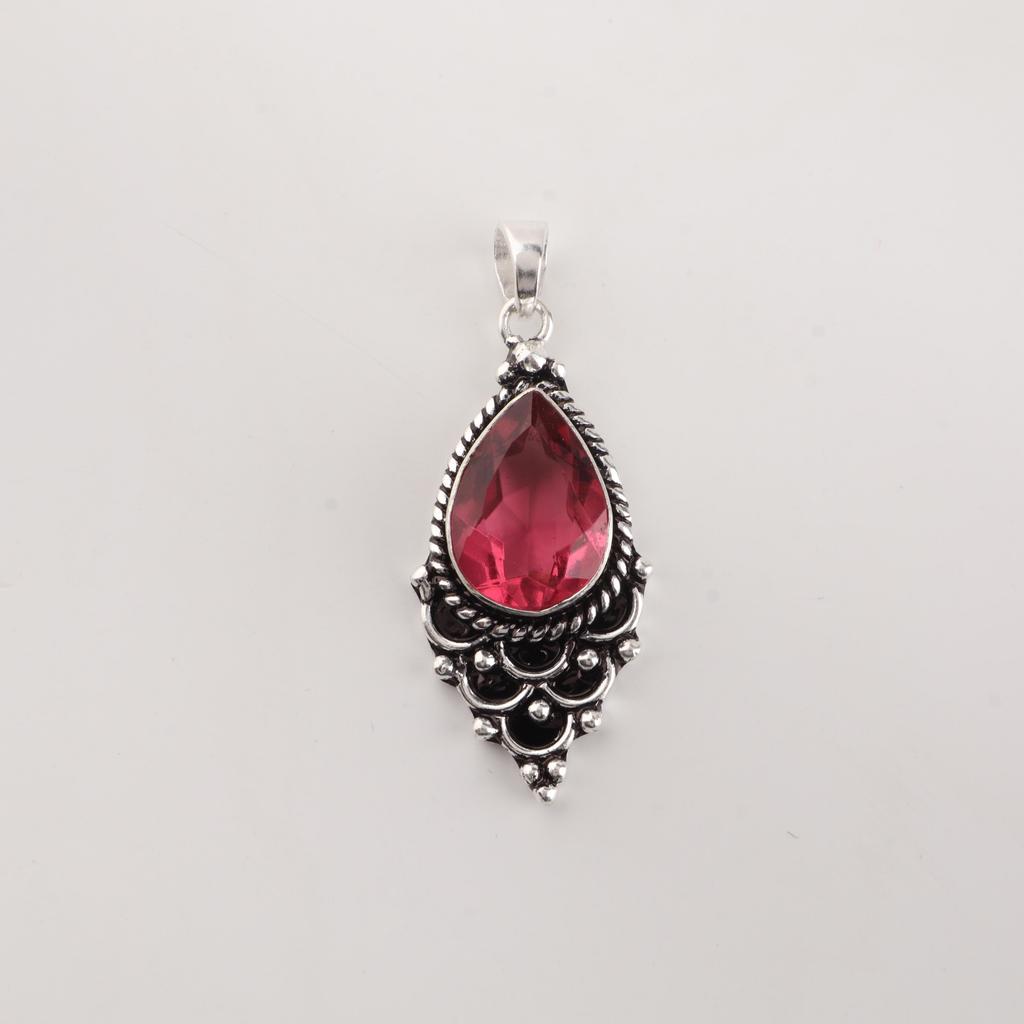 Pink Tourmaline Gemstone 925 Sterling Silver Designer Pendant 1.5" Gift For Mother PP-70-12