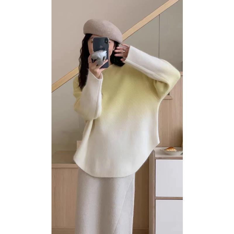 

Осень и зима свободный ленивый ветер пуловер круглый вырез градиент цвета темперамент повседневный пуловер вязаный верхняя одежда свитер