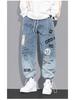 YOA Men's Autumn Cartoon Graffiti Jogger Jeans with Drawstring