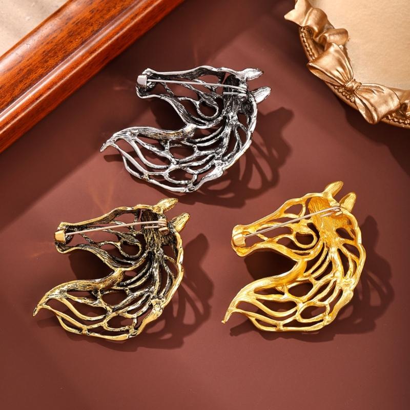 Hohle Tierkreiszeichen Pferd Design Brosche Anstecknadel Legierung Anzug Mantel Zubehör Sicherheit Anstecknadel für Alltagsoutfits