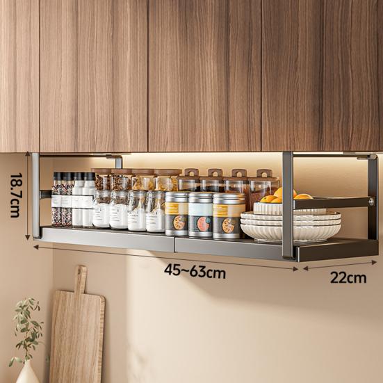 Expandable Under Shelf Storage Rack Punch-free Hanging Slide-in Under Shelf Cabinet Organizer Stainless Carbon Steel Pantry Countertop Spice Holder