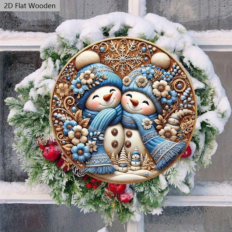 Cute Winter Wonderland Wooden Christmas Sign with Snowman Pattern - Navidad Round Sign for Front Door Wall Hanging Decor - Ideal Christmas Decoration