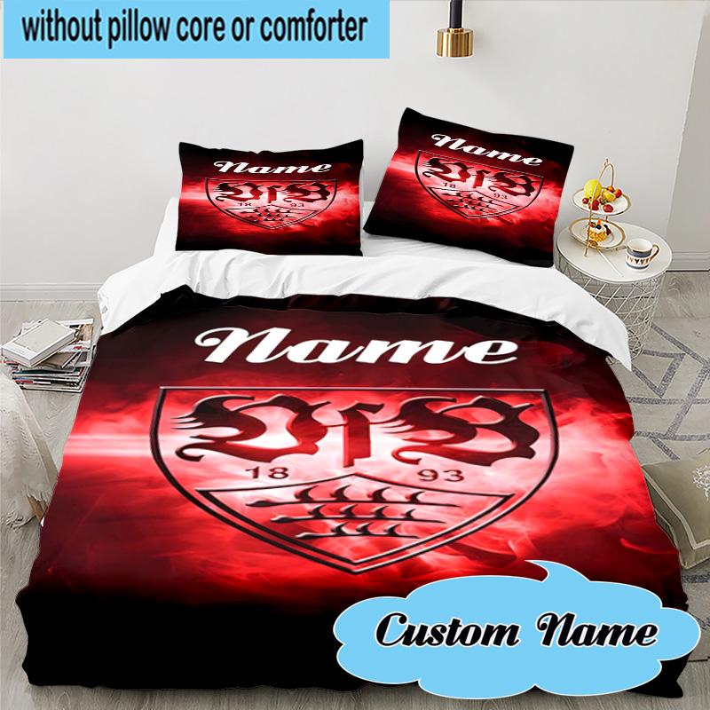 3PCS Custom Name VfS Crest Flame Bedding Set, Including 1pc Duvet Cover And 2pcs Pillowcases, Suitable for dorms and bedrooms Gift