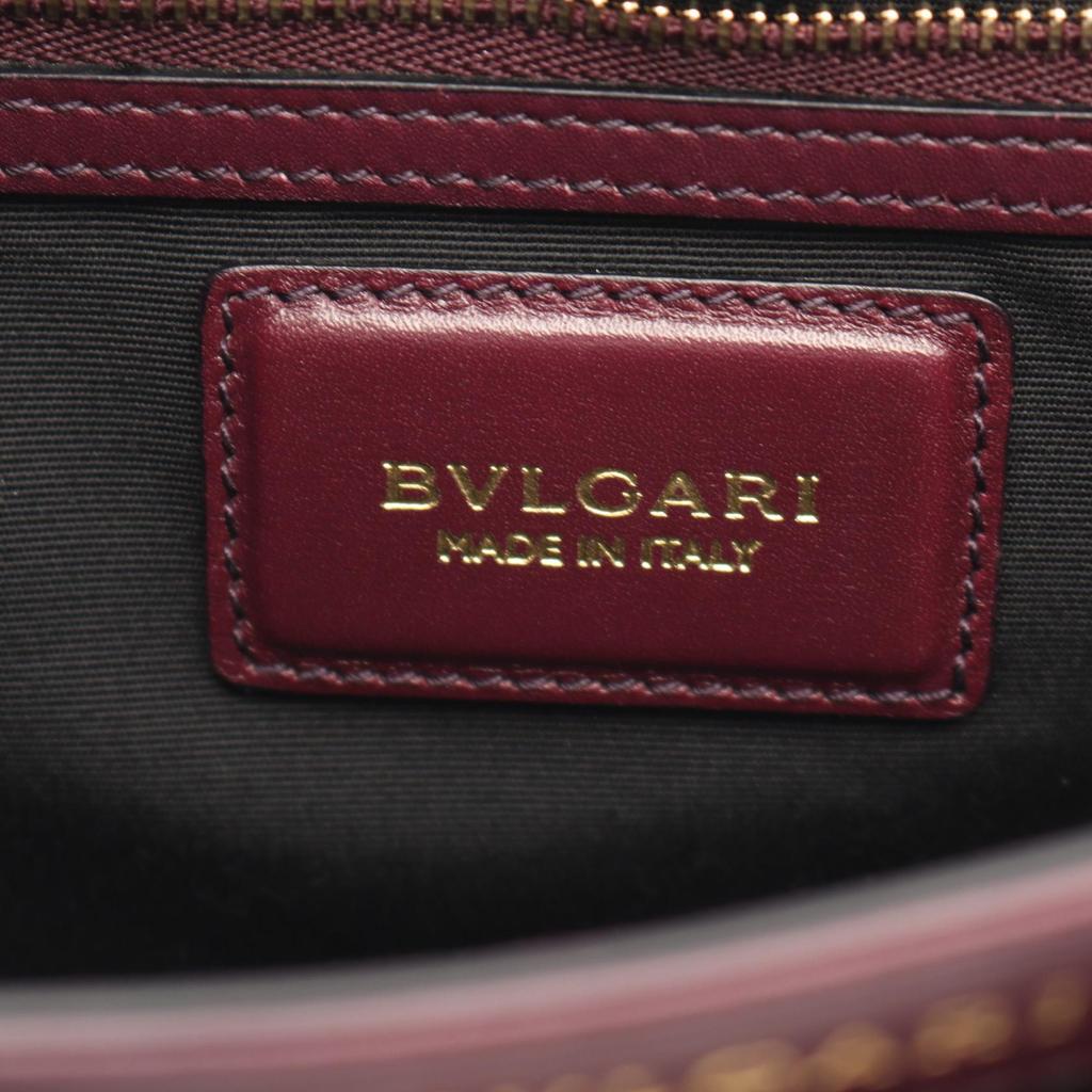 Used BVLGARI Shoulder Bag Leather Gray Bordeaux Used Women