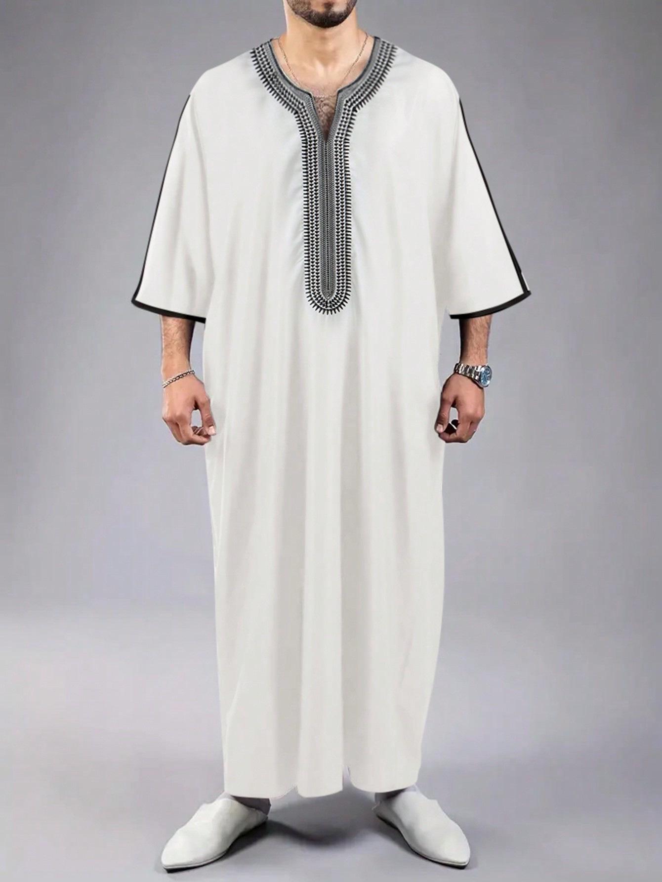 

Navy Blue Men s Short Sleeve Embroidered Arabic Robe (2023) XL білий