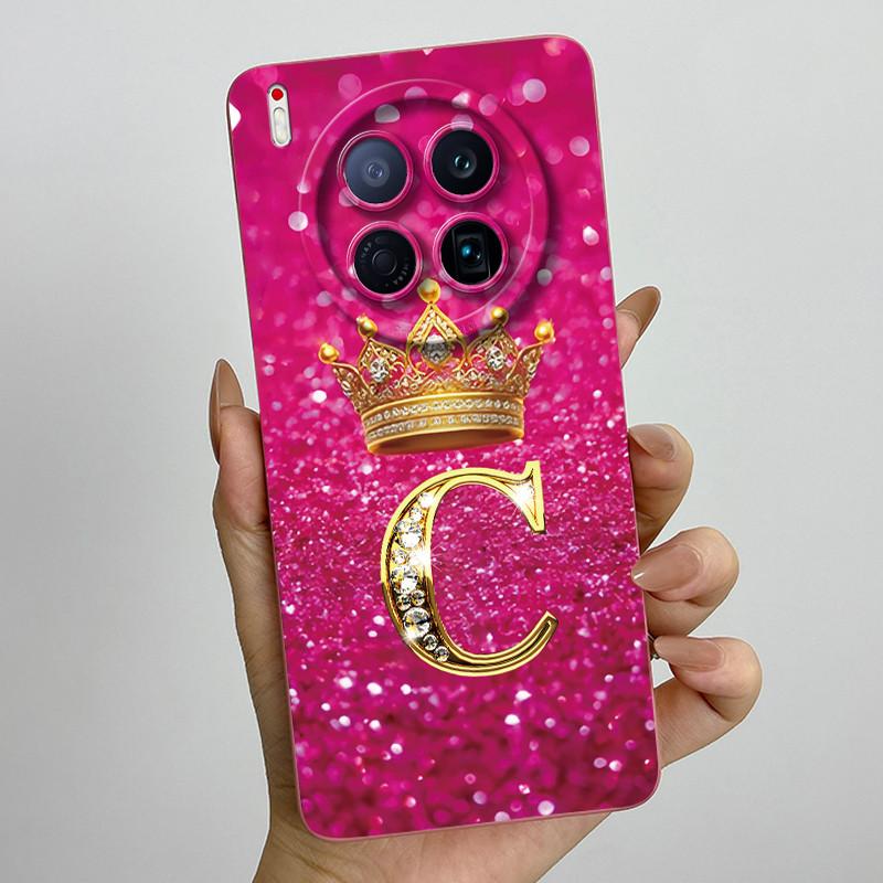 For Tecno Camon 40 Premier 5G CM8 Phone Cases Crown Initial Letter Covers Soft Liquid Silicone Advanced Anti Fingerprint Shell