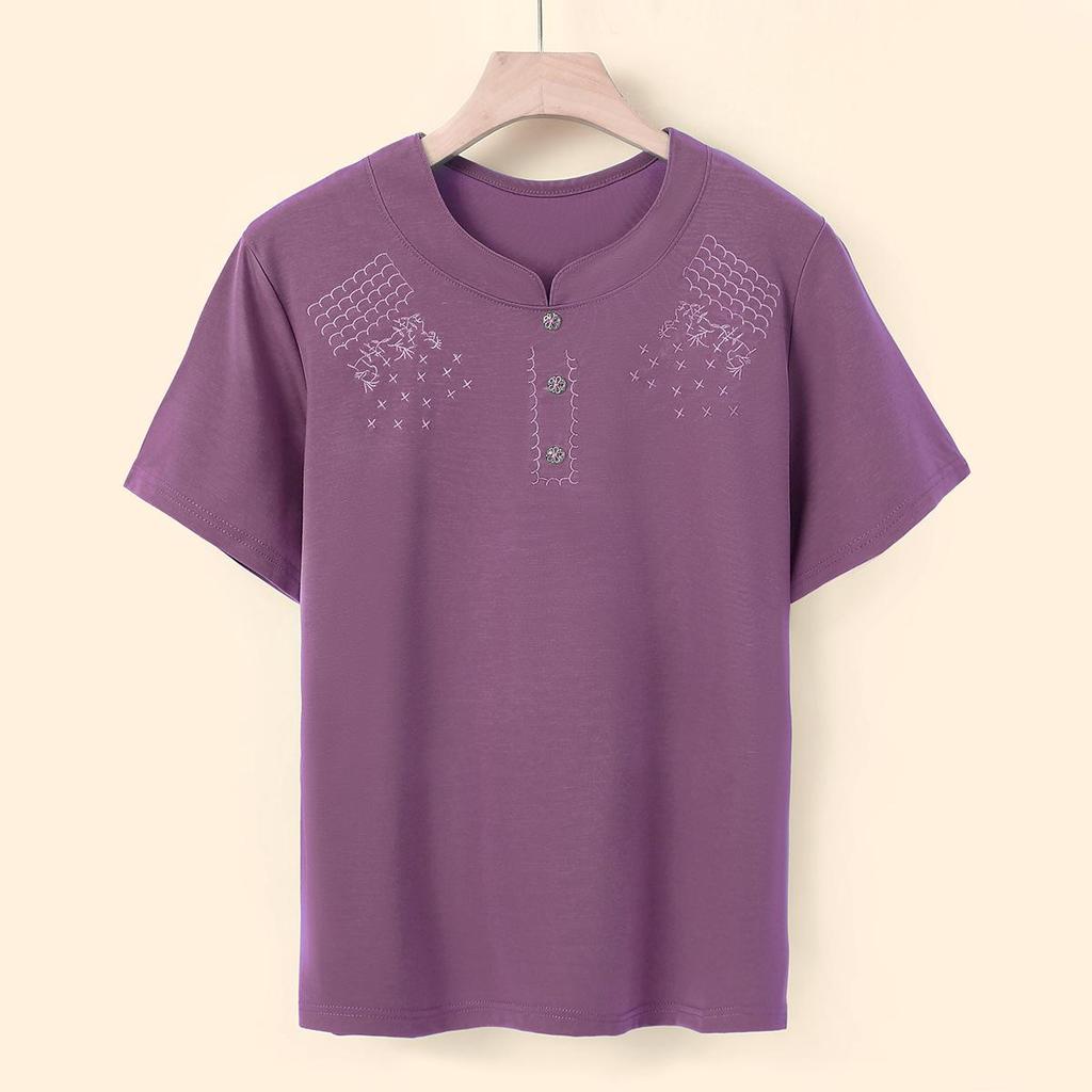 Mom's Plus Size Casual Summer Short-Sleeve T-Shirt - Loose, Stylish, Versatile Top for Middle-Aged and Elderly Women