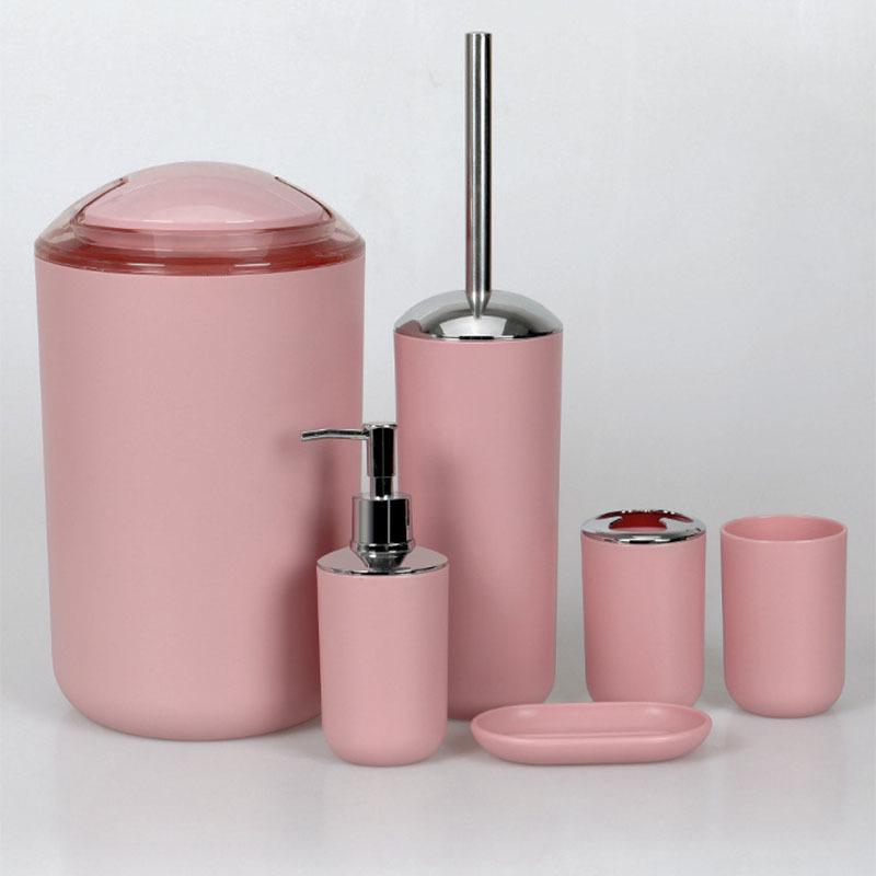 Bathroom Essentials: 6-Piece Set with Toothbrush Holder, Soap Dish, Toilet Brush, and Trash Can