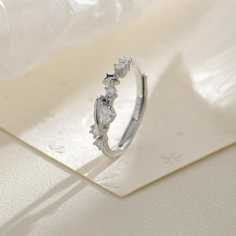925 Sterling Silver Jewelry Crystal Stars Open Finger Rings for Women Wedding Party Jewelry for Girls Friend Gift