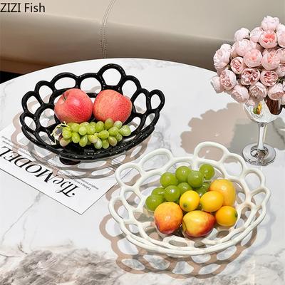 Assiette à fruits en céramique creuse nordique, assiette à fruits créative, décoration de table, panier de fruits et légumes de cuisine à domicile