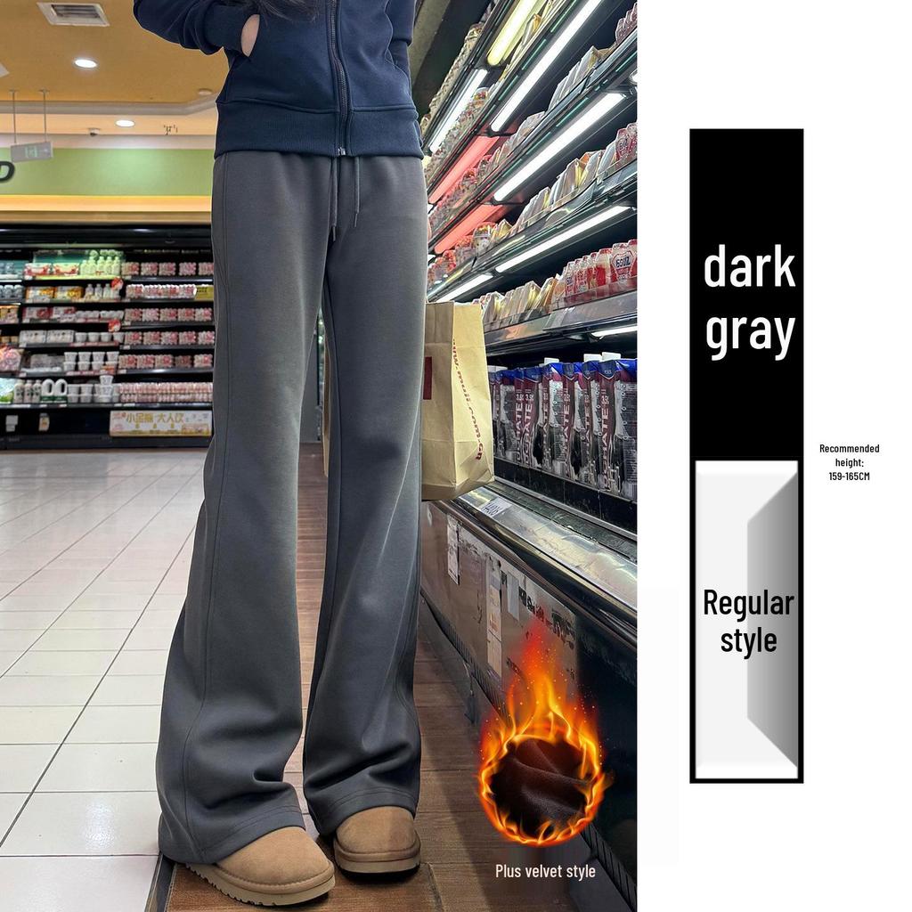 Winter 2025 Women's High-Waisted Pink Fleece-Lined Micro-Flare Sweatpants - Petite Size.