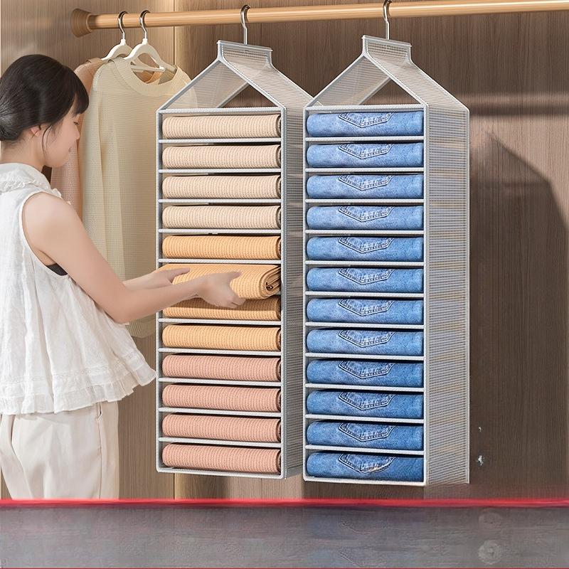 Pants, clothes storage hanging bags wardrobe layered hanging clothes separation and sortingdivine toolfor homefabric storagerack