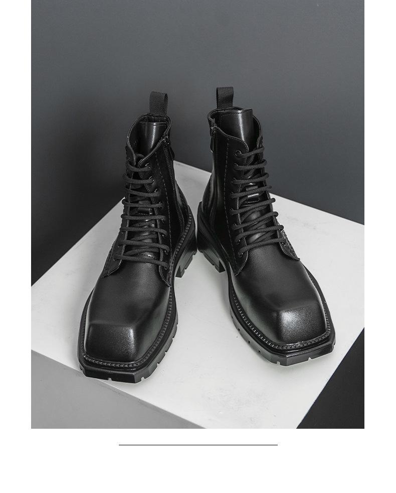 European & American Plus Size Men's Autumn High-Top Martin Boots – British Style Retro Motorcycle Leather Boots with Height Increase