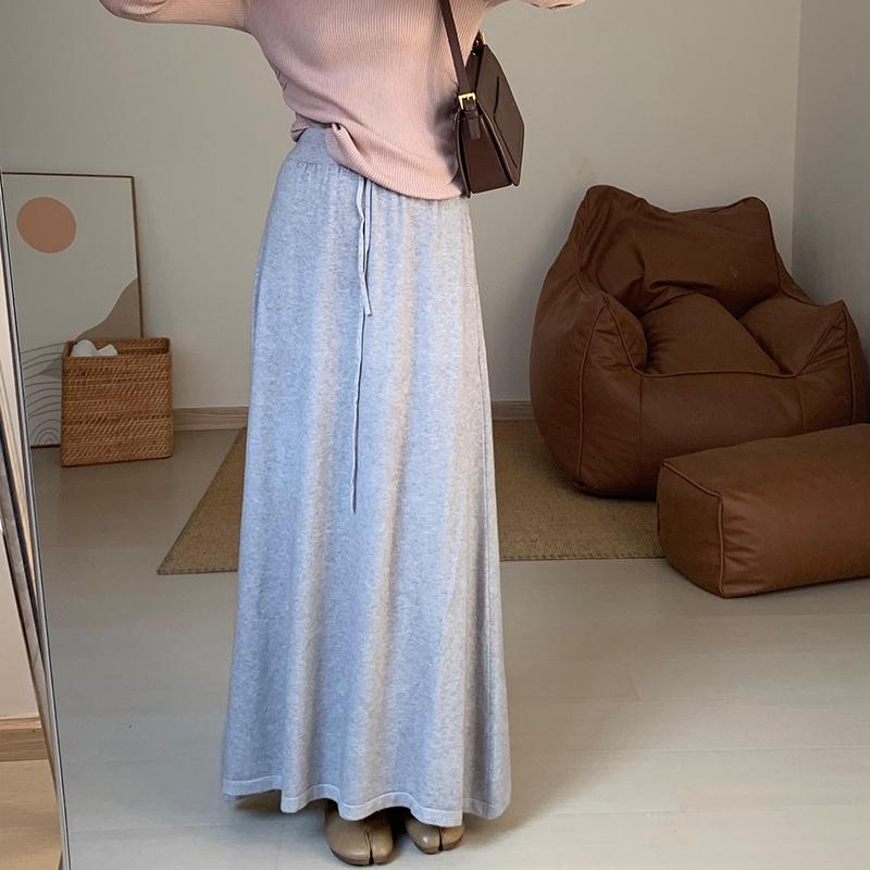Korean Style High Waist Knitted A-Line Midi Skirt for Women