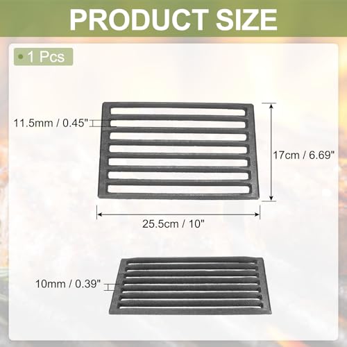 PATIKIL Cast Iron Fire Grate, 10-inch Rectangular, Replacement BBQ Grill Grate, High-Heat Resistant Charcoal Plate, 6-Slot Grill Accessory for BBQs