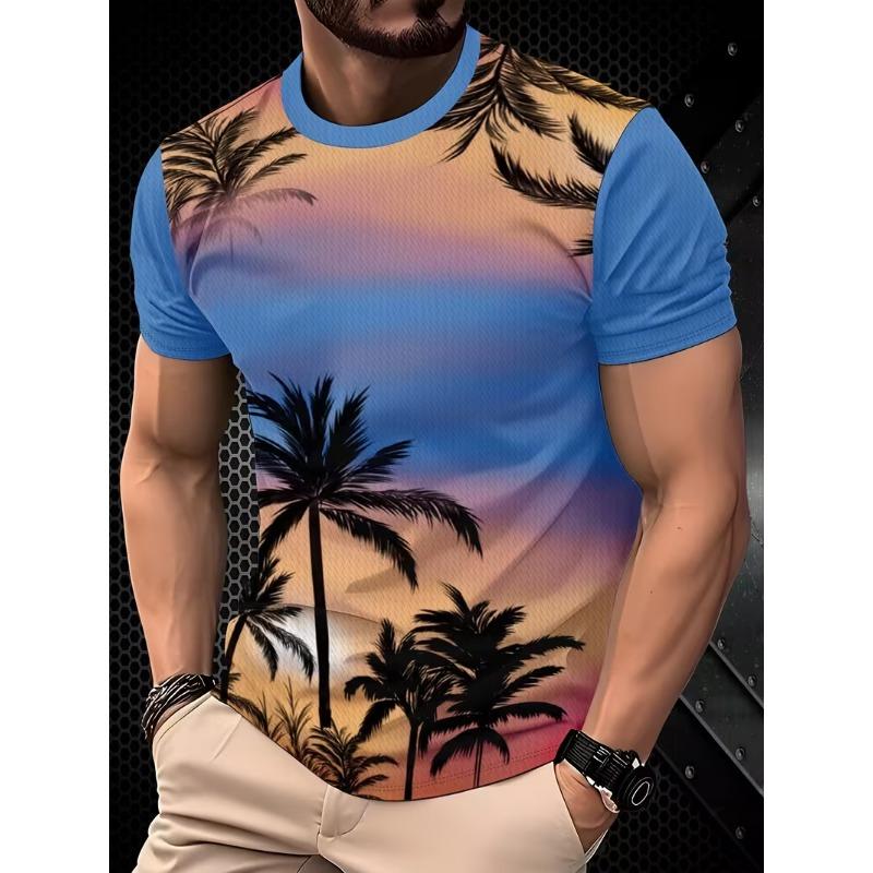 Herren 3D Muster T-Shirt - 3D Stickerei Design Rundhals Kurzarm Locker Große Größe Sommer Herrenbekleidung