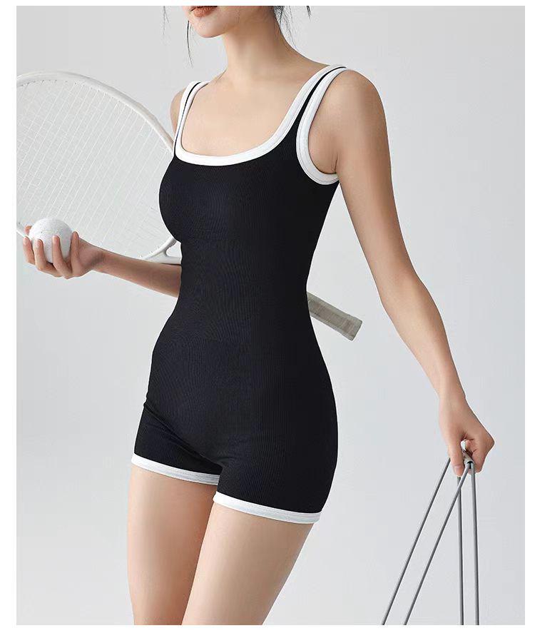 

Трансграничный горячий боди для йоги без рукавов: Сексуальное узкое соотношение талии и бедер с шортами «персиковая попа» Large чёрный