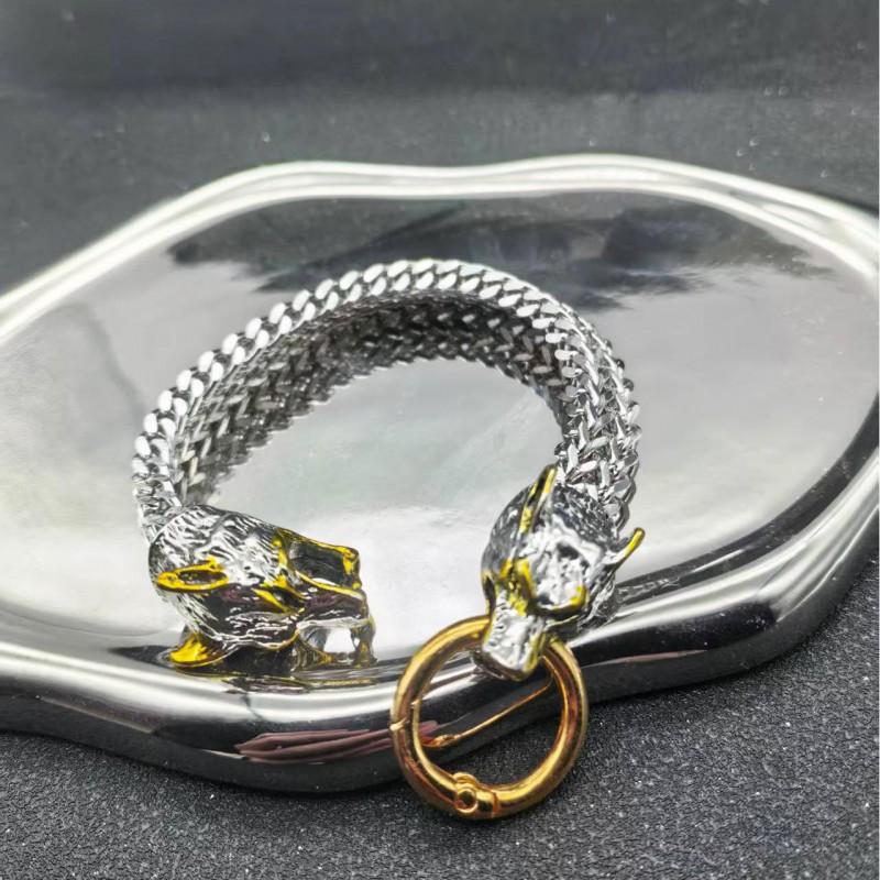 Herren Edelstahl Wikinger Wolfskopf Kette Armband Retro Punk Stil Titan Biker Zubehör