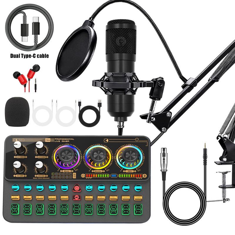 F998 Sound Card & Microphone Set with Type-C Adapter for Mobile Recording, Streaming, and Podcasting