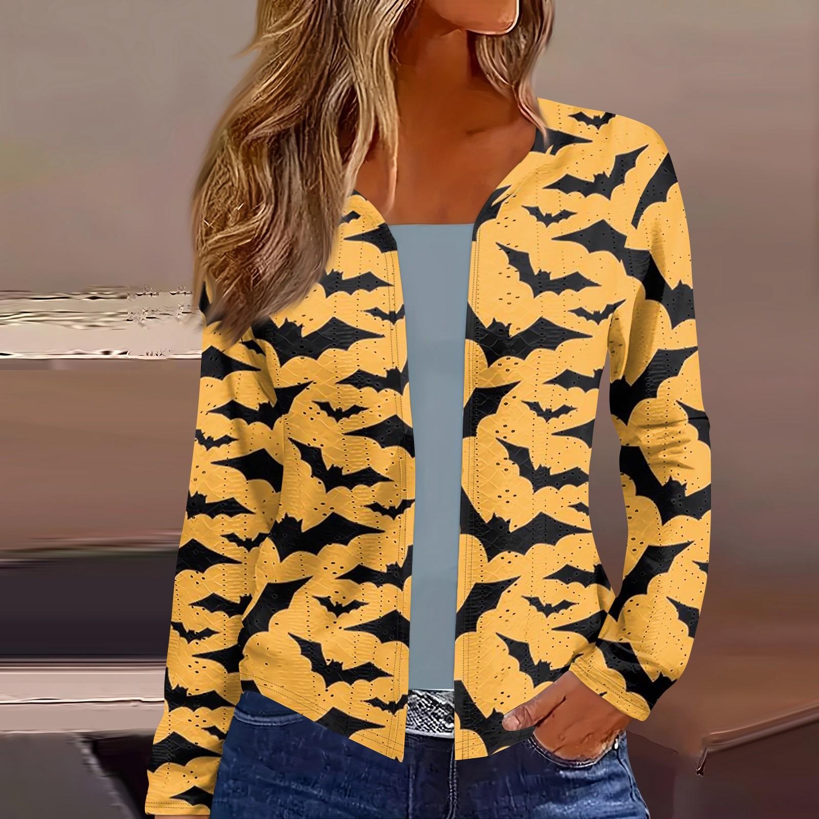 

Женский топ с длинным рукавом и принтом Хэллоуина, повседневная модная тонкая блузка-кардиган на выходные XXXL жёлтый