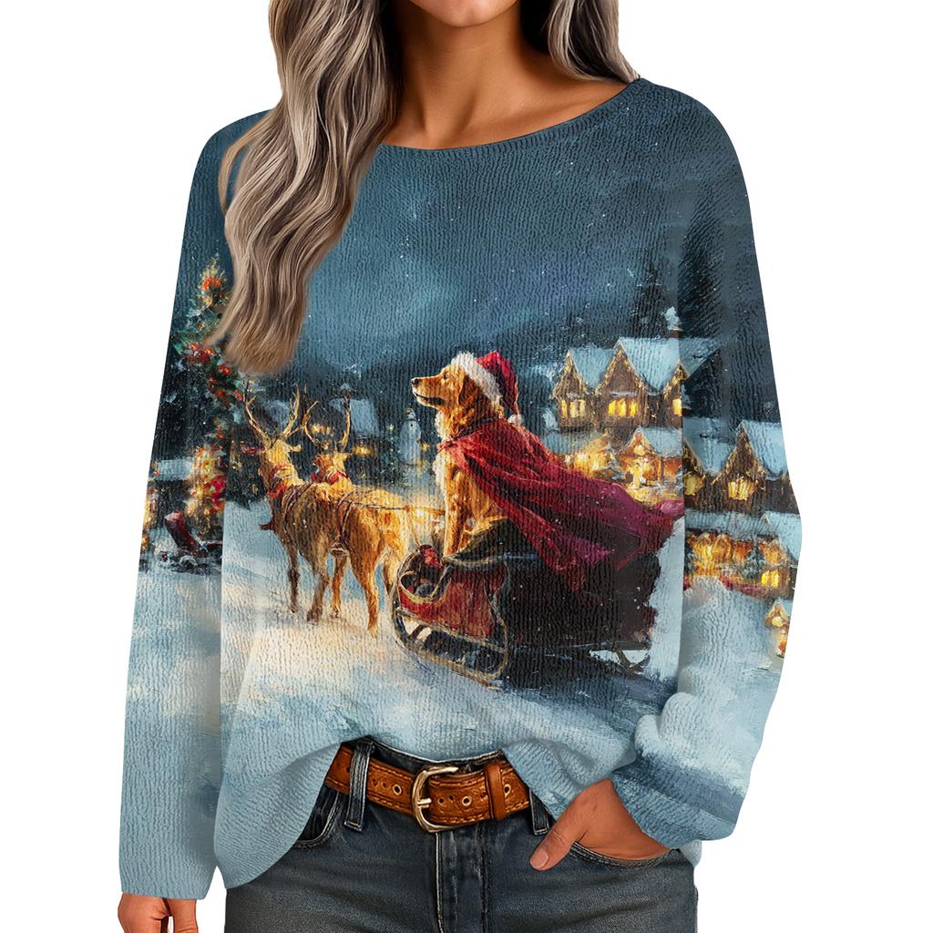 Womens  Fall Sweaters Long Sleeve Print Tops Pullover Sweaters Loose Dressy Casual Basic Clothes