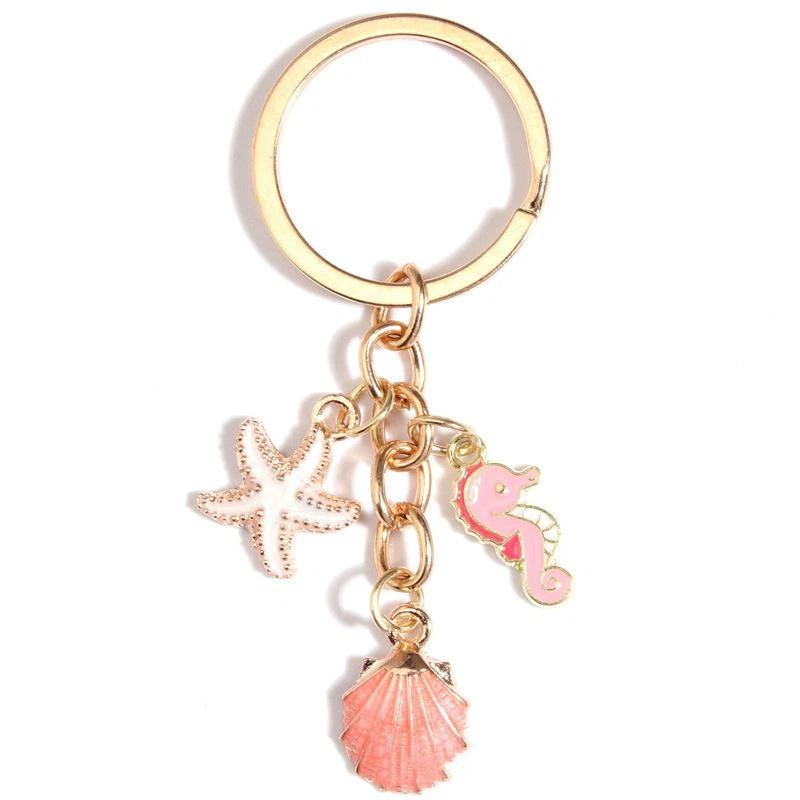 Ocean Series Seashell Conch Starfish Keychain Women Girls Keyrings Birthday Party Jewelry Gifts