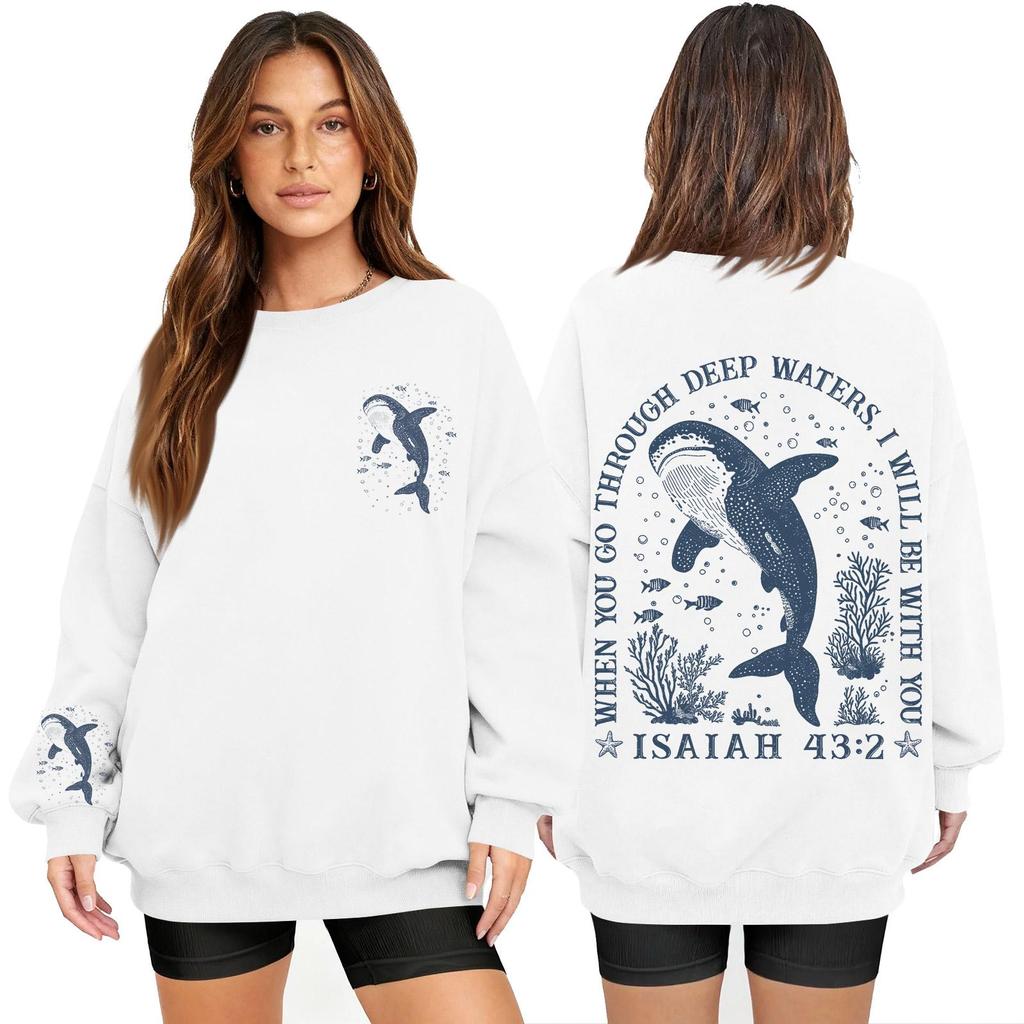 Women's Fashion Long Sleeve Print Round Neck Loose Pullover Sweater Top