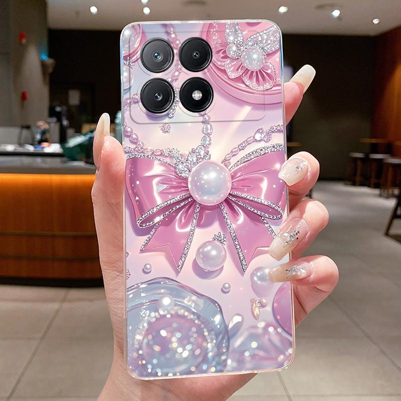 Phone Case For Xiaomi POCO X6 PRO 5G/Redmi K70E Fundas Capa Butterfly Bow Protective Casing Transparent Soft Silicone TPU Cover