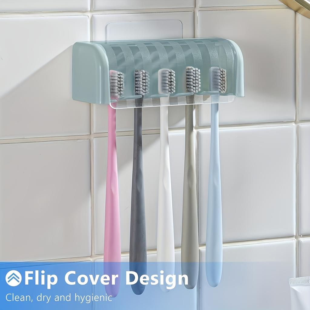 5-Slot Toothbrush Holder with Lid, Self-adhesive Wall Toothbrush Storage Rack, Suitable for Dormitories and Showers, (Excluding Toothbrush)