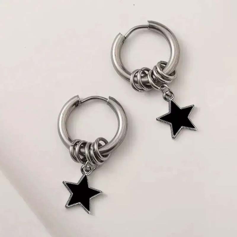 Punk Hip Hop Pentagram Pendant Earrings for Women Trendy Silver Color Star Geometric Circular Drop Earrings Jewelry Accessories