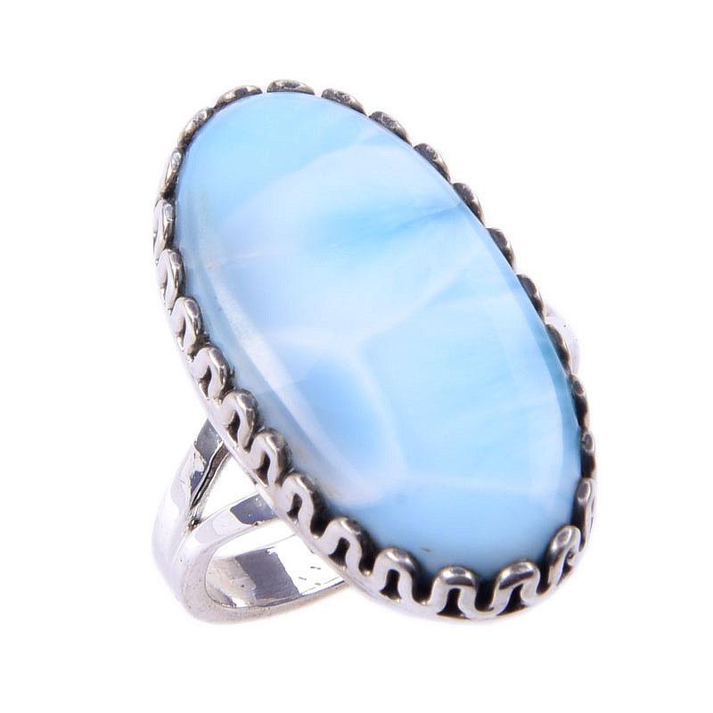 Natural Republic Larimar Gemstone 925 Solid Sterling Silver Gift Ring S.7 K5f19