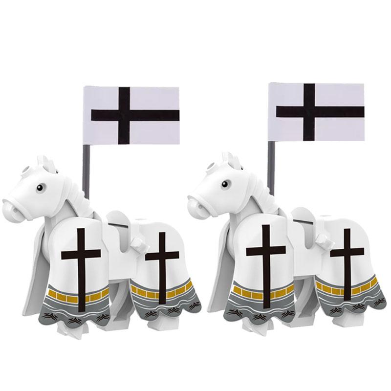 Medieval Military Castle Knight Building Blocks Riding Horse Wolf Bear Animal Vest Weapon Flag Saddle Dragon Toy Brick Gift K024