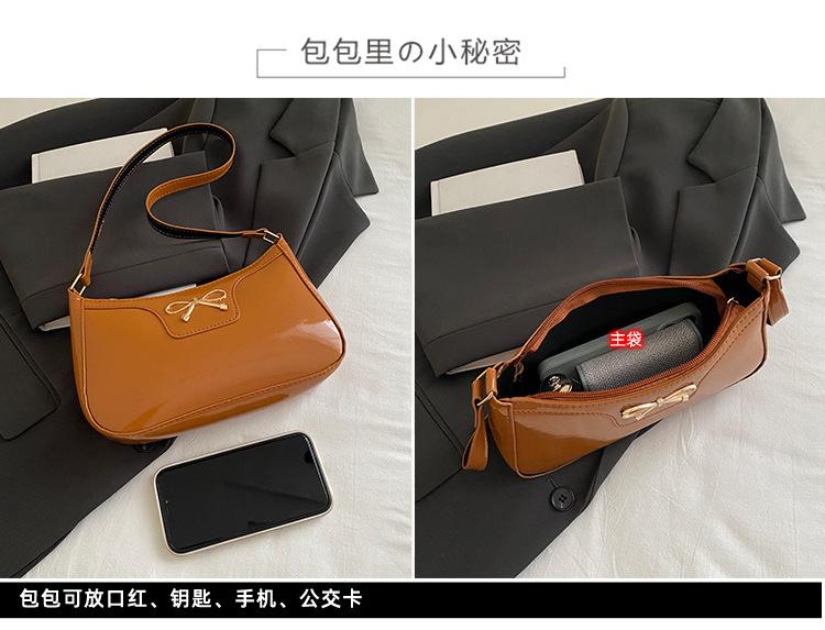 Retro Bow Women Pu Leather Shoulder Bags Simple Solid Color Ladies Underarm Bag Purse Lightweight Portable Female Phe Handbags