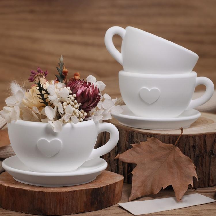 Teacup Candle Holder Silicone Molds with Heart Pattern Handmade Ornament Moulds Silicone Texture for Craft Enthusiasts