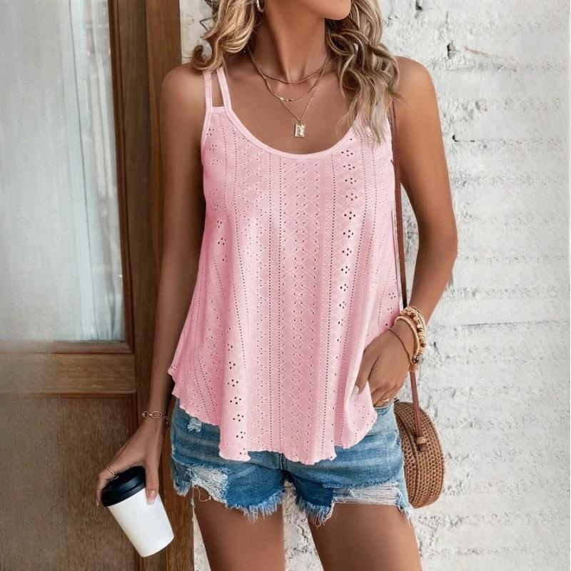QICED Women's Double Shoulder Camisole Tank Top O-Neck Jacquard Inner Sleeveless Bottom Shirt
