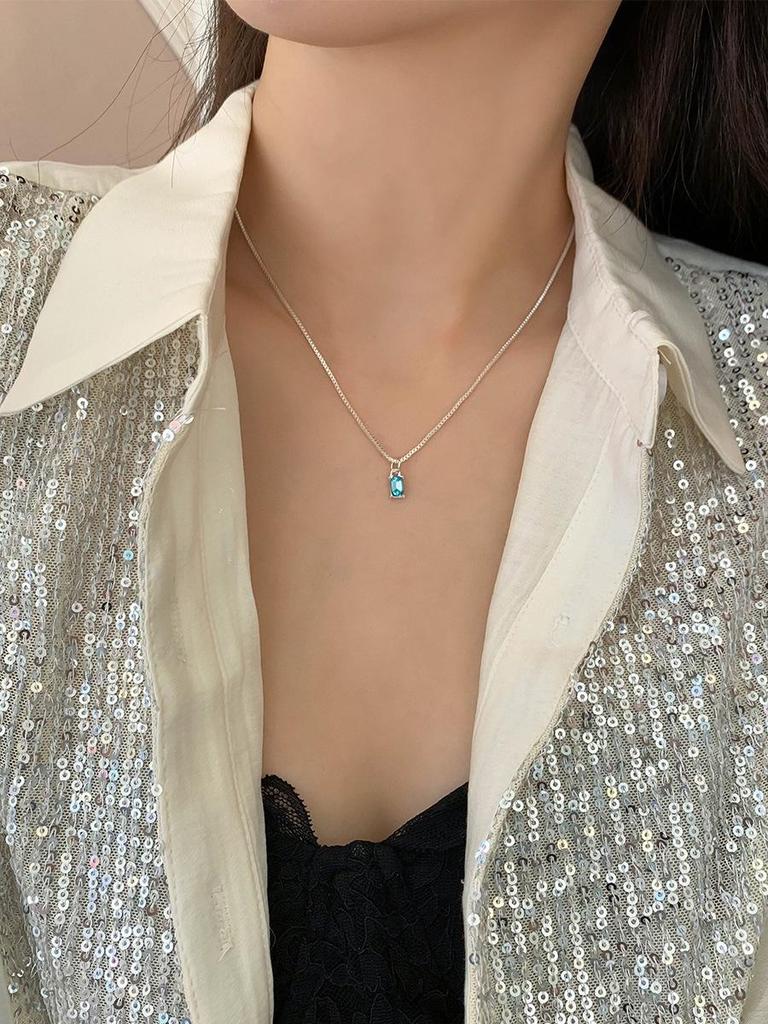 Trendy Geometric Square Zirconia Necklace for Women - High-End Versatile Clavicle Chain
