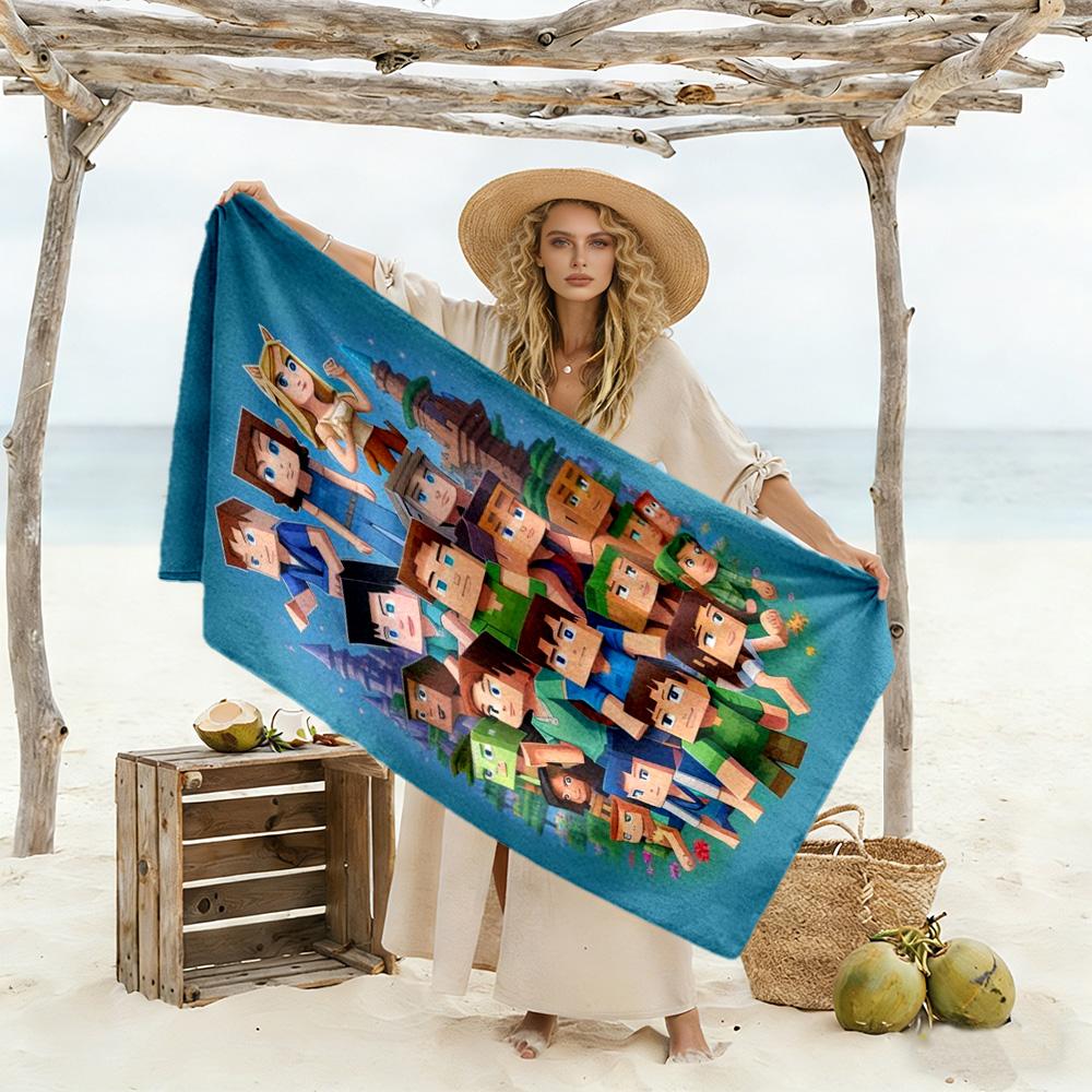 Minecraft Beach Towel Super Soft & Absorbent Comfortable Lightweight Suitable for Swimming, Gym, Camping, Yoga Vacation