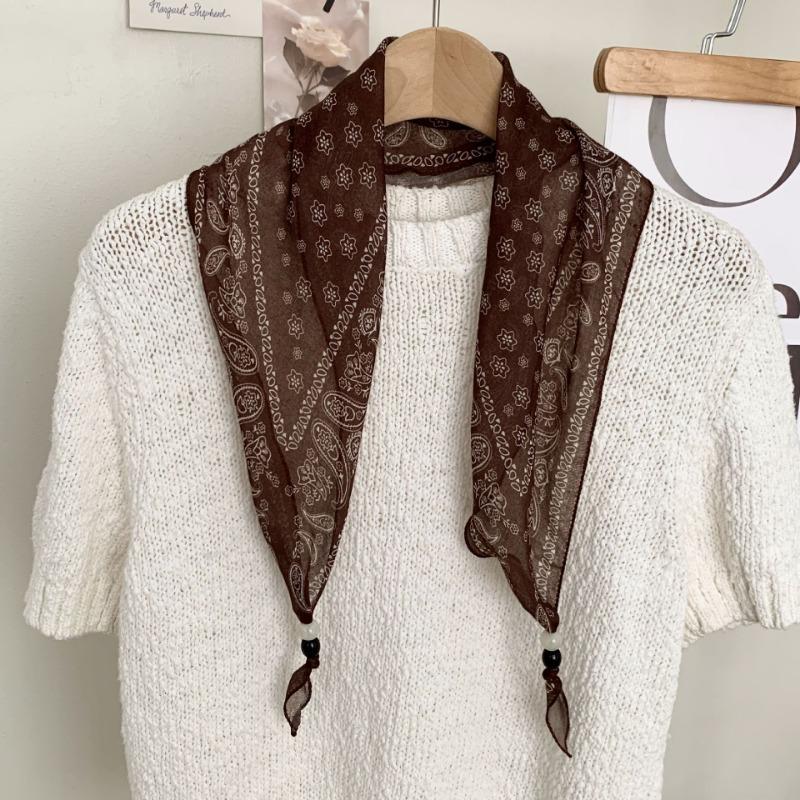 New high-end bohemian retro floral wood bead silk scarf women's tie headband small scarf belt accessories