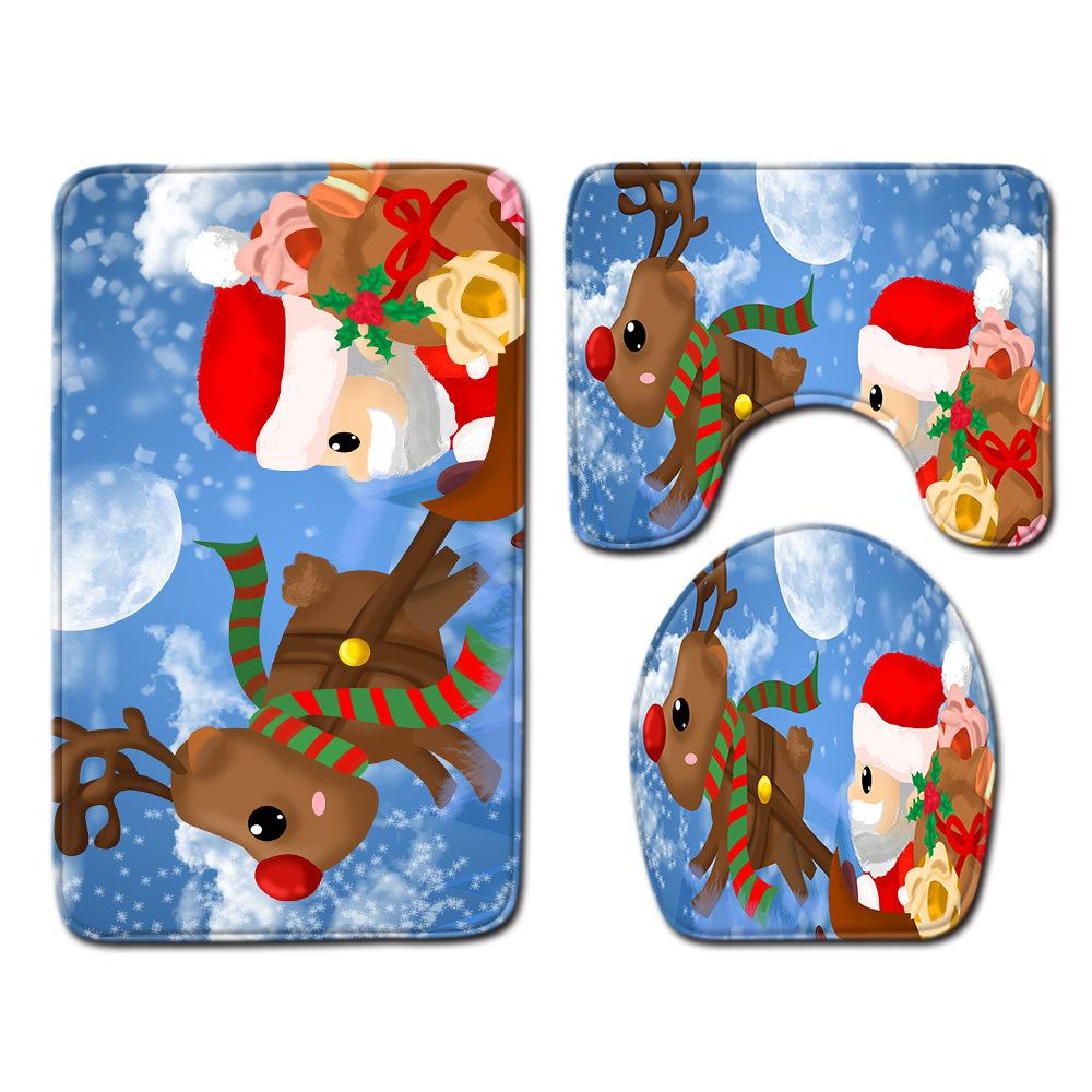 Christmas Bathroom Floor Mat Toilet Three-Piece Set