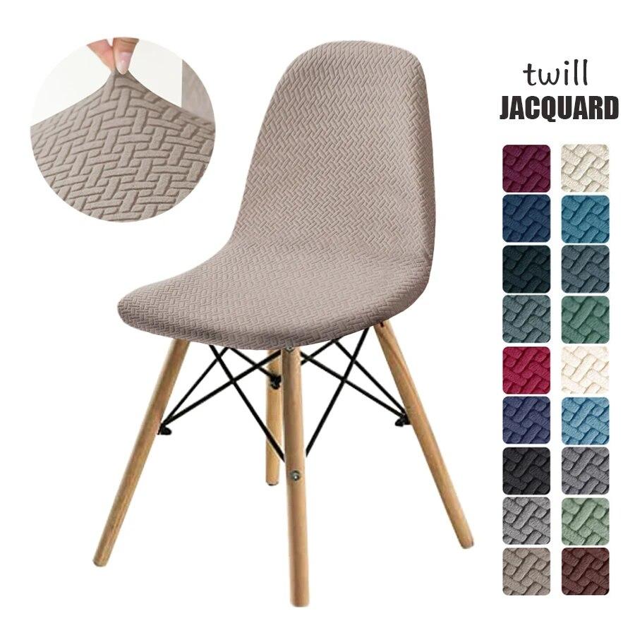 Twill Jacquard Shell Chair Cover Stretch Dining Chair Covers Slipcover Furniture Protector Hotel Home Living Room Removable 1PC