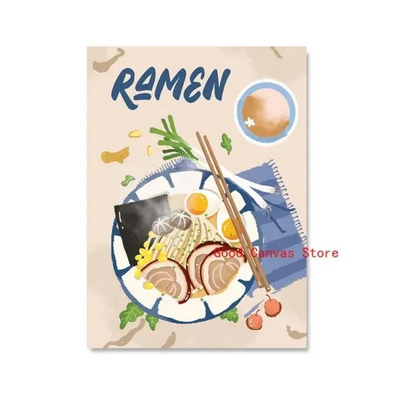 Japanese Food Posters Funny Ramen Noodles Sushi Canvas Painting Print Wall Art Picture for Restaurant Kitchen Home Decor Cuadros