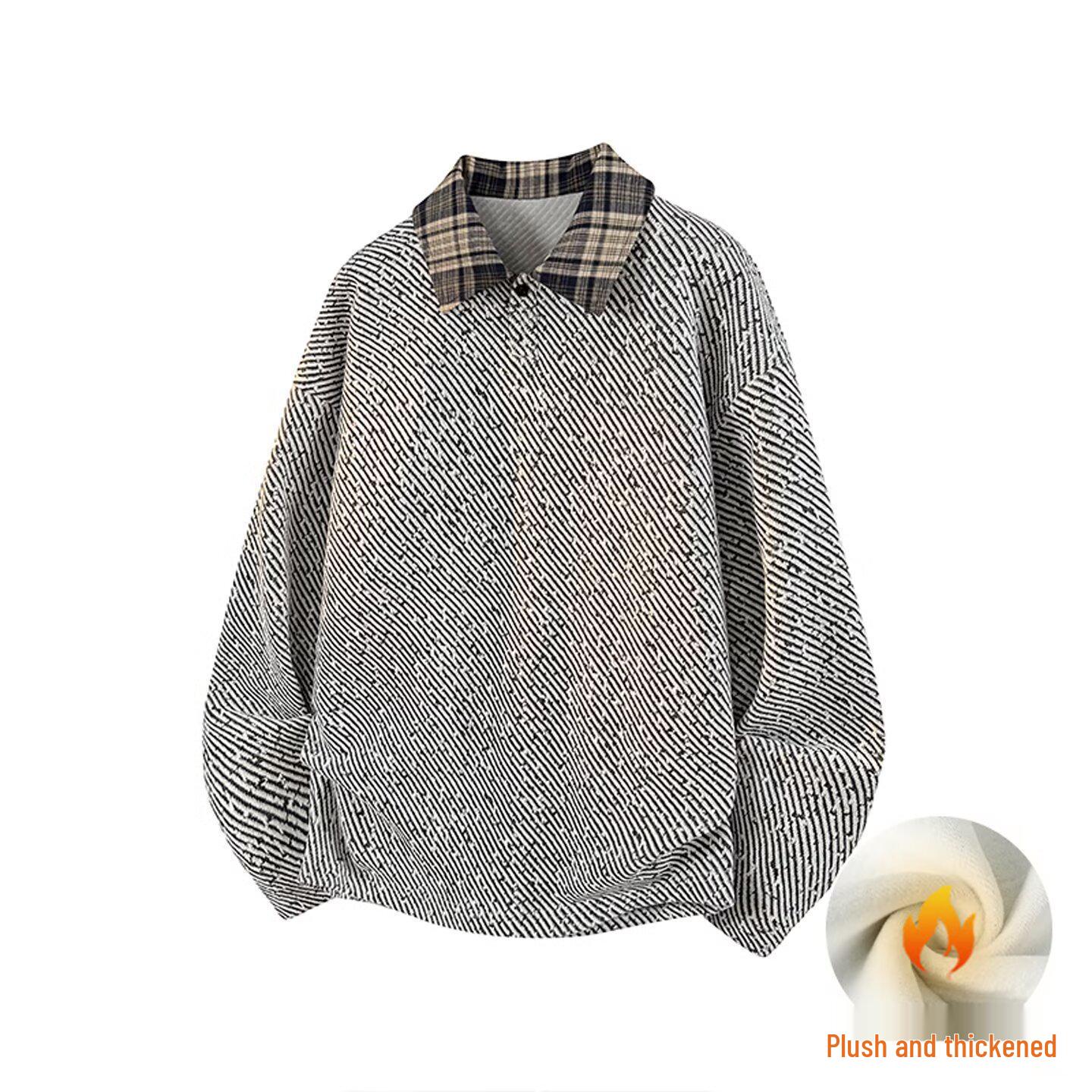 Men s Korean Style Knit Hoodie with Velvet, Two-Piece Look, and Shirt Collar for Autumn/Winter XL